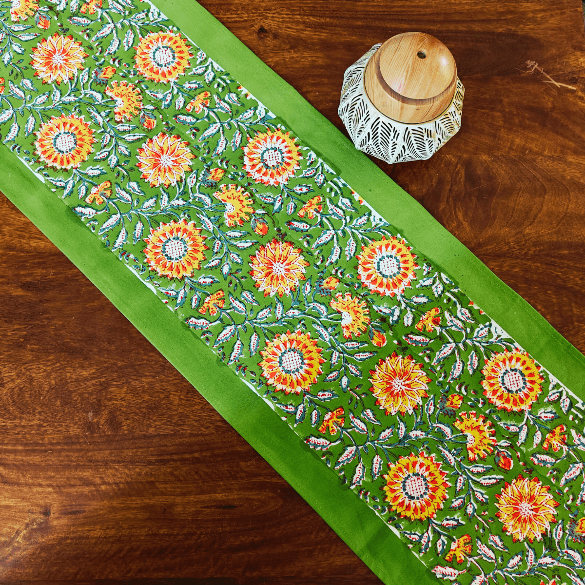 Olive Table Runner, 100% cotton, 13" X 72" - Coral Slub -